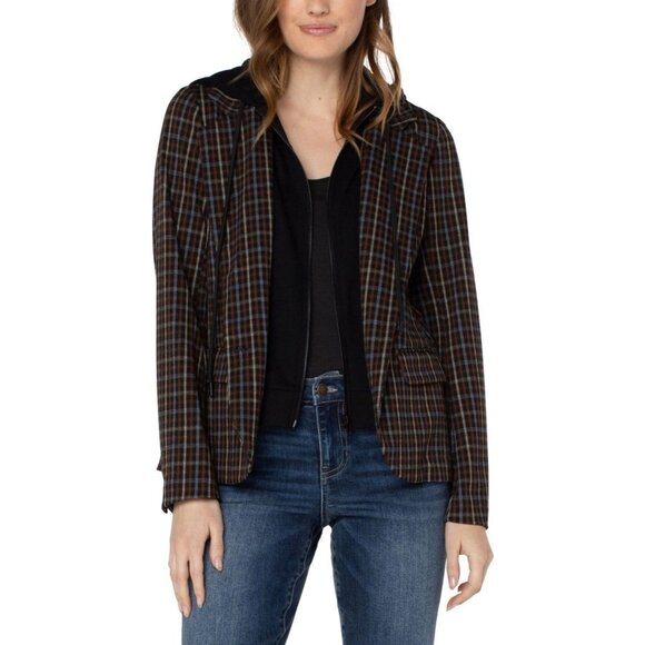Liverpool Boyfriend Plaid Blazer With Removable Black Hooded Insert Small - Picture 1 of 7